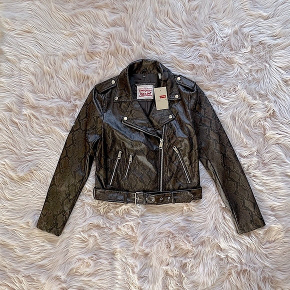 Levi's Jackets & Blazers - NWT LEVI’S / Brown Snakeskin Print Faux Leather Belted Moto Jacket
